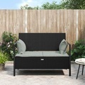 vidaXL, vidaXL Gartenbank 2-Sitzer mit Kissen Schwarz Poly Rattan