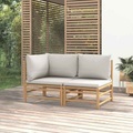 vidaXL, vidaXL 2-tlg. Garten-Lounge-Set Hellgraue Kissen Bambus