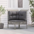 vidaXL, vidaXL Garten-Ecksofa mit Kissen Grau Poly Rattan