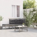 vidaXL, vidaXL 3-tlg. Garten-Lounge-Set mit Kissen Grau Poly Rattan