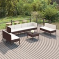 vidaXL, vidaXL 9-tlg. Garten-Lounge-Set mit Auflagen Poly Rattan Braun