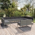 vidaXL, vidaXL 12-tlg. Garten-Lounge-Set mit Auflagen Poly Rattan Grau