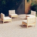 vidaXL, vidaXL 4-tlg. Garten-Lounge-Set mit Creme Kissen Kiefernholz