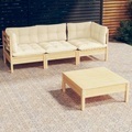 vidaXL, vidaXL 4-tlg. Garten-Lounge-Set mit Creme Kissen Kiefernholz