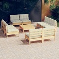 vidaXL, vidaXL 9-tlg. Garten-Lounge-Set mit Creme Kissen Kiefernholz