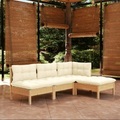 vidaXL, vidaXL 4-tlg. Garten-Lounge-Set mit Creme Kissen Kiefernholz