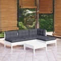 vidaXL, vidaXL 5-tlg. Garten-Lounge-Set mit Kissen Weiß Kiefernholz