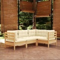 vidaXL, vidaXL 4-tlg. Garten-Lounge-Set mit Creme Kissen Kiefernholz