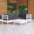 vidaXL, vidaXL 5-tlg. Garten-Lounge-Set mit Kissen Weiß Kiefernholz