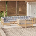 vidaXL, vidaXL 9-tlg. Garten-Lounge-Set mit Grauen Kissen Kiefer Massivholz