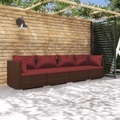 vidaXL, vidaXL 4-tlg. Garten-Lounge-Set mit Kissen Poly Rattan Braun