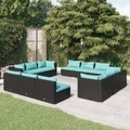 vidaXL, vidaXL 12-tlg. Garten-Lounge-Set mit Kissen Poly Rattan Schwarz