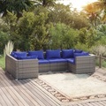 vidaXL, vidaXL 6-tlg. Garten-Lounge-Set mit Kissen Poly Rattan Grau