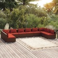 vidaXL, vidaXL 10-tlg. Garten-Lounge-Set mit Kissen Poly Rattan Braun
