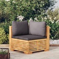 vidaXL, vidaXL Garten-Ecksofa mit Dunkelgrauen Kissen Massivholz Teak