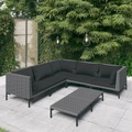 vidaXL, vidaXL 6-tlg. Garten-Lounge-Set mit Auflagen Poly Rattan Dunkelgrau