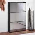vidaXL, vidaXL Schuhschrank mit Spiegel 3 Fächer Schwarz 63x17x102,5 cm