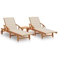 vidaXL, vidaXL Sonnenliegen 2 Stk. mit Tisch und Auflagen Massivholz Akazie