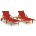 vidaXL, vidaXL Sonnenliegen 2 Stk. mit Tisch und Auflagen Massivholz Akazie