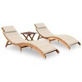 vidaXL, vidaXL Sonnenliegen 2 Stk. mit Tisch und Auflagen Massivholz Akazie