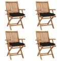 vidaXL, vidaXL Klappbare Gartenstühle mit Kissen 4 Stk. Massivholz Teak