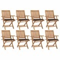 vidaXL, vidaXL Klappbare Gartenstühle mit Kissen 8 Stk. Massivholz Teak