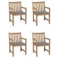 vidaXL, vidaXL Gartenstühle 4 Stk. mit Grauen Kissen Massivholz Teak