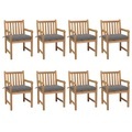 vidaXL, vidaXL Gartenstühle 8 Stk. mit Grauen Kissen Massivholz Teak
