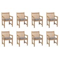 vidaXL, vidaXL Gartenstühle 8 Stk. Graue Karomuster-Kissen Massivholz Teak