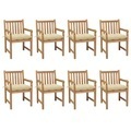 vidaXL, vidaXL Gartenstühle 8 Stk. mit Cremeweißen Kissen Massivholz Teak