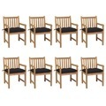 vidaXL, vidaXL Gartenstühle 8 Stk. mit Schwarzen Kissen Massivholz Teak