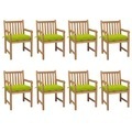 vidaXL, vidaXL Gartenstühle 8 Stk. mit Hellgrünen Kissen Massivholz Teak