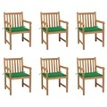 vidaXL, vidaXL Gartenstühle 6 Stk. mit Grünen Kissen Massivholz Teak