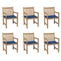 vidaXL, vidaXL Gartenstühle 6 Stk. mit Königsblauen Kissen Massivholz Teak