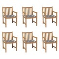 vidaXL, vidaXL Gartenstühle 6 Stk. Graue Karomuster-Kissen Massivholz Teak