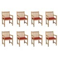 vidaXL, vidaXL Gartenstühle 8 Stk. mit Roten Kissen Massivholz Teak