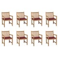 vidaXL, vidaXL Gartenstühle 8 Stk. mit Weinroten Kissen Massivholz Teak