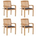 vidaXL, vidaXL Stapelbare Gartenstühle mit Kissen 4 Stk. Massivholz Teak