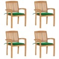 vidaXL, vidaXL Stapelbare Gartenstühle mit Kissen 4 Stk. Massivholz Teak