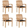vidaXL, vidaXL Stapelbare Gartenstühle mit Kissen 4 Stk. Massivholz Teak