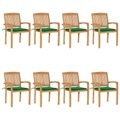 vidaXL, vidaXL Stapelbare Gartenstühle mit Kissen 8 Stk. Massivholz Teak