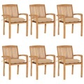 vidaXL, vidaXL Stapelbare Gartenstühle mit Kissen 6 Stk. Massivholz Teak
