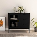 vidaXL, vidaXL Sideboard Schwarz 75x35x70 cm Stahl und Hartglas