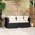 vidaXL, vidaXL 2-Sitzer-Sofa mit Kissen Schwarz Poly Rattan