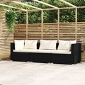 vidaXL, vidaXL 3-Sitzer-Sofa mit Kissen Schwarz Poly Rattan