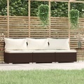 vidaXL, vidaXL 3-Sitzer-Sofa mit Kissen Braun Poly Rattan