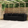 vidaXL, vidaXL 3-Sitzer-Sofa mit Kissen Schwarz Poly Rattan