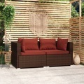 vidaXL, vidaXL 2-Sitzer-Sofa mit Kissen Braun Poly Rattan