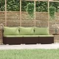 vidaXL, vidaXL 3-Sitzer-Sofa mit Kissen Braun Poly Rattan