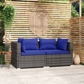 vidaXL, vidaXL 2-Sitzer-Sofa mit Kissen Grau Poly Rattan